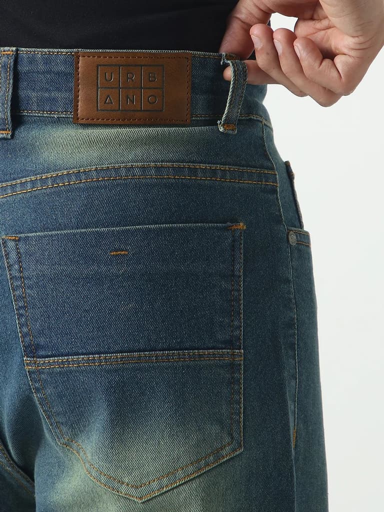 Men's Light Blue Straight Fit Heavy Washed Jeans Stretchable — photo 7