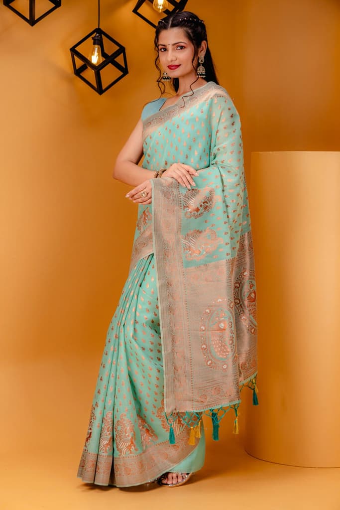 Mimosa Women's Woven Design Banarasi Style Art Silk Saree With Blouse Piece : SA00001809RMFREE — photo 4