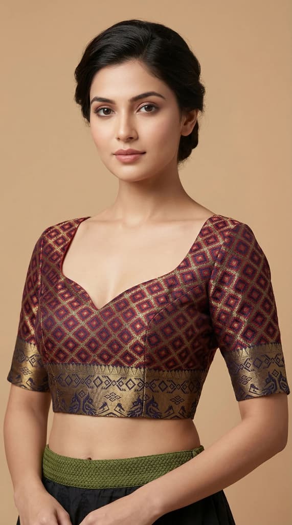 MIMOSA Women's Woven Design Patola Style Raw Silk Saree with Blouse Piece - Navy ( SA00003139NVFREE ) — photo 6