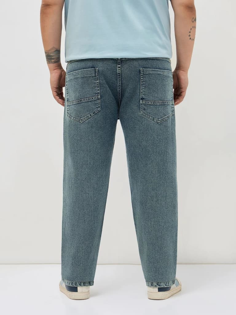 Plus Men's Ice Blue Regular Fit Towel Washed Yellow Tint Denim Jeans Stretchable — photo 3