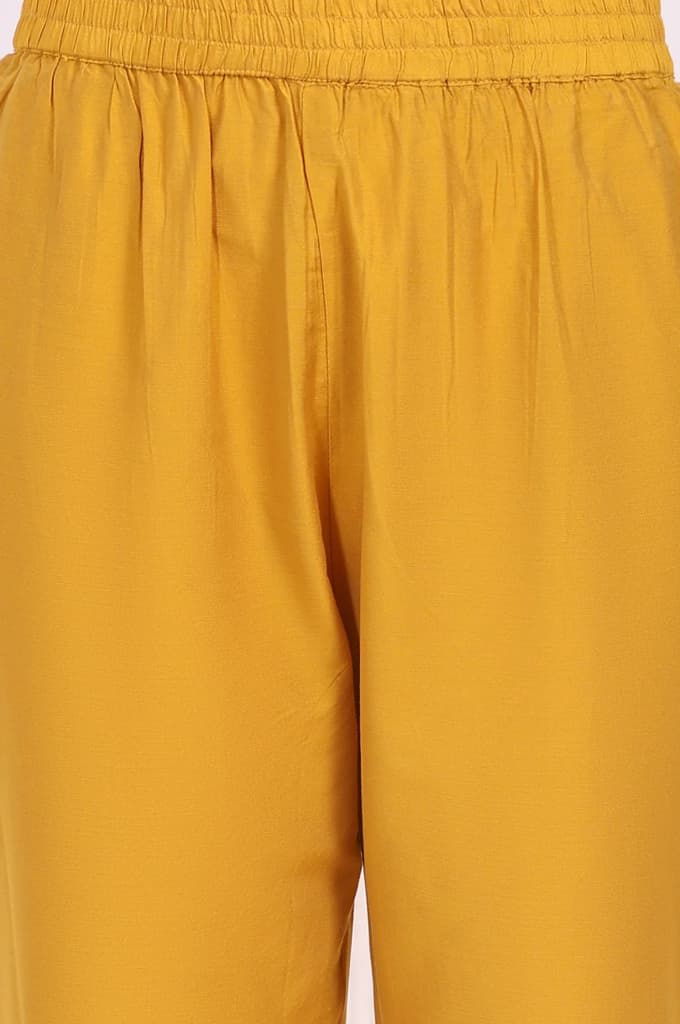 Yellow Embroidered A-Line Rayon Kurta with Straight Pant — photo 8