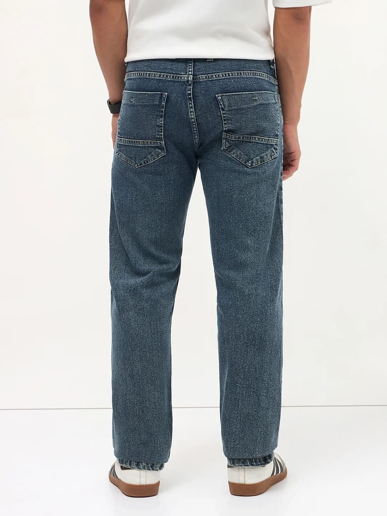 Men's Light Blue Regular Fit Towel Washed Yellow Tint Denim Jeans Stretchable — photo 4
