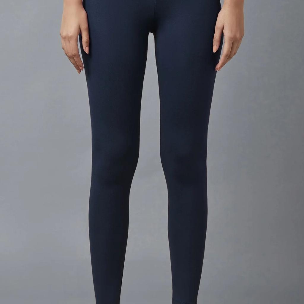 Navy Blue Solid Skinny Fit Cotton Tights With Elasticated Waist