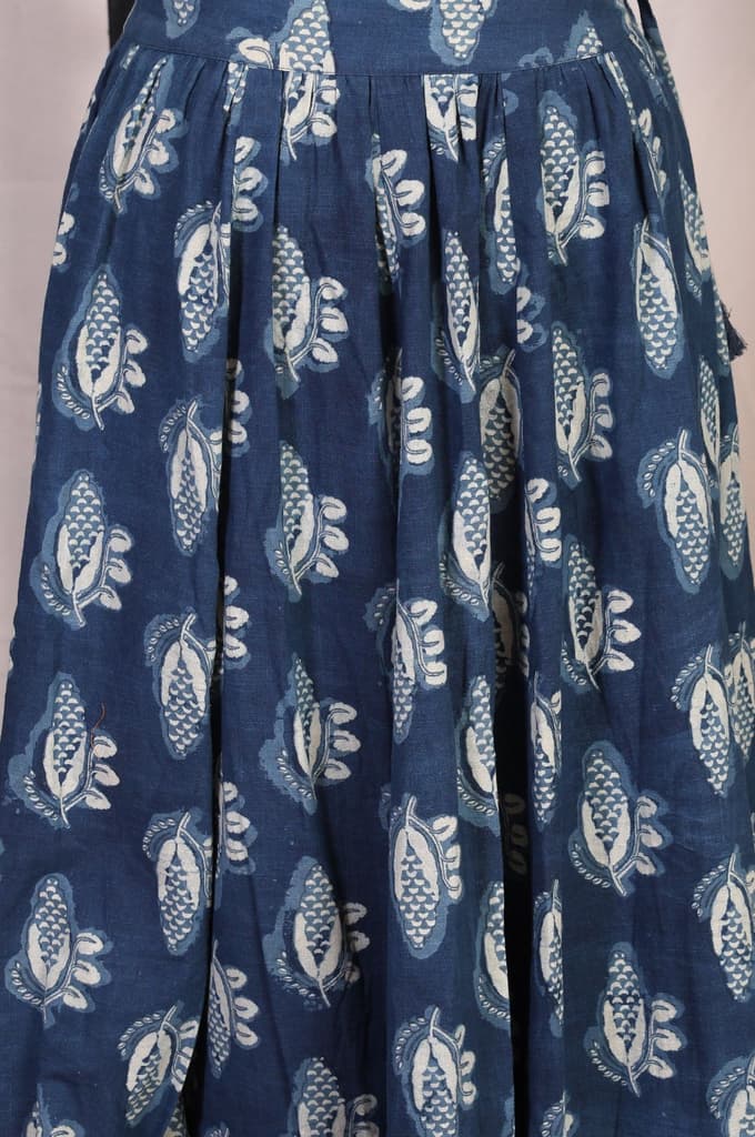 Blue Floral Printed Tassel Pure Cotton Top with Flared Skirt Set — photo 6