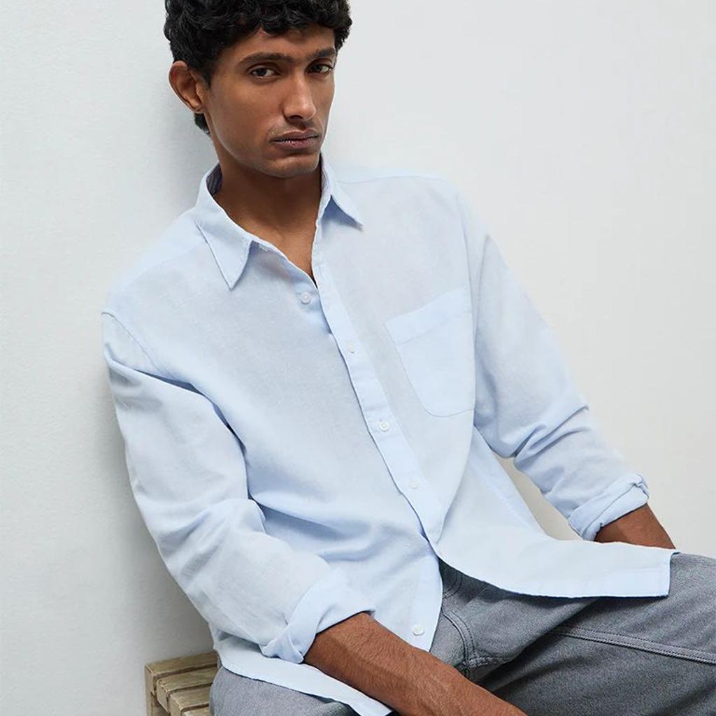 WES Casuals Light Blue Relaxed-Fit Cotton-Blend Shirt