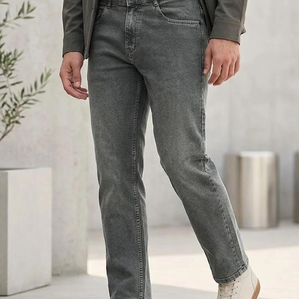 Men's Grey Regular Fit Towel Washed Yellow Tint Denim Jeans Stretchable