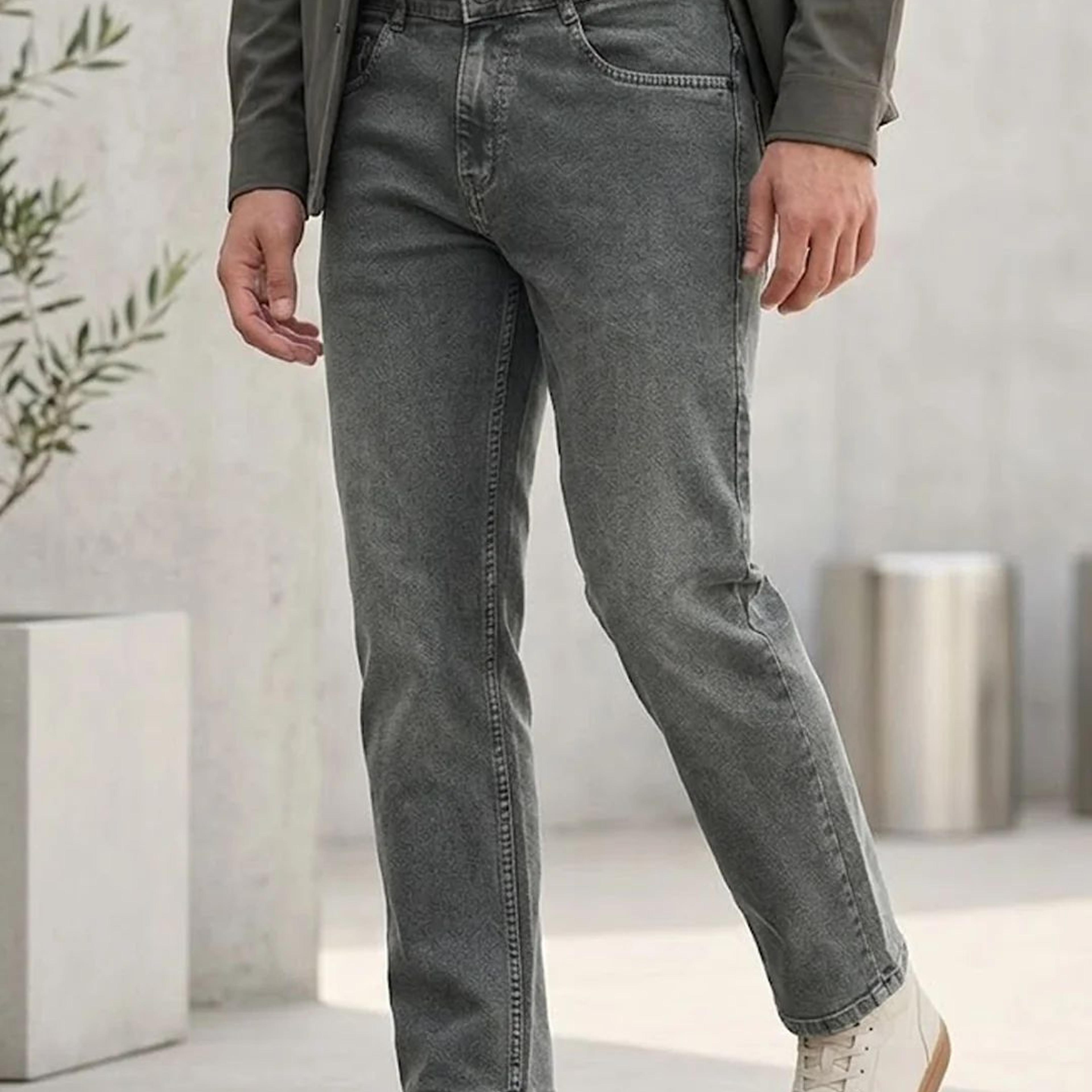 Men's Grey Regular Fit Towel Washed Yellow Tint Denim Jeans Stretchable