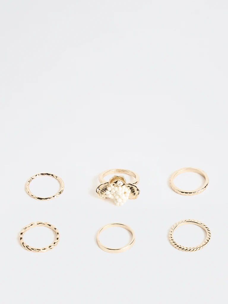 Westside Accessories Gold Floral Rings Set - Pack of 6 — photo 2