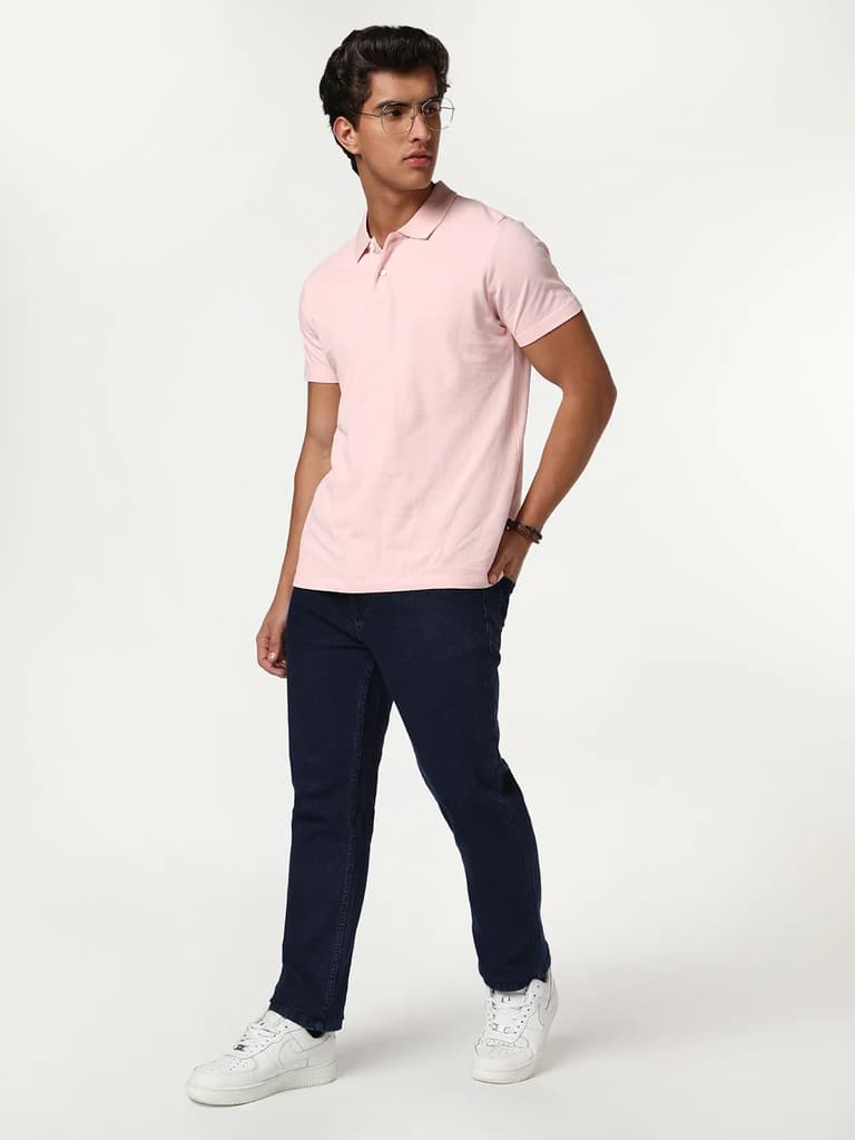 Men's Blue Straight Fit Raw Washed Denim Jeans Stretchable — photo 4