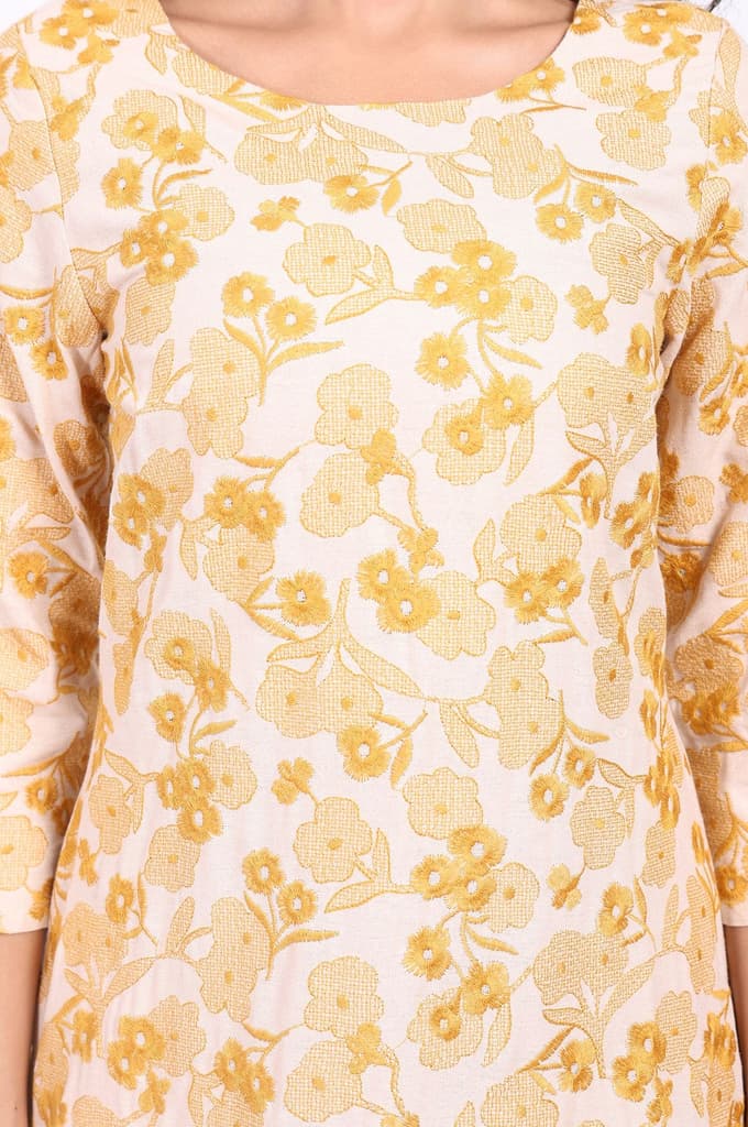 Yellow Floral Embroidered Straight Rayon Kurta and Straight Pant Set — photo 3