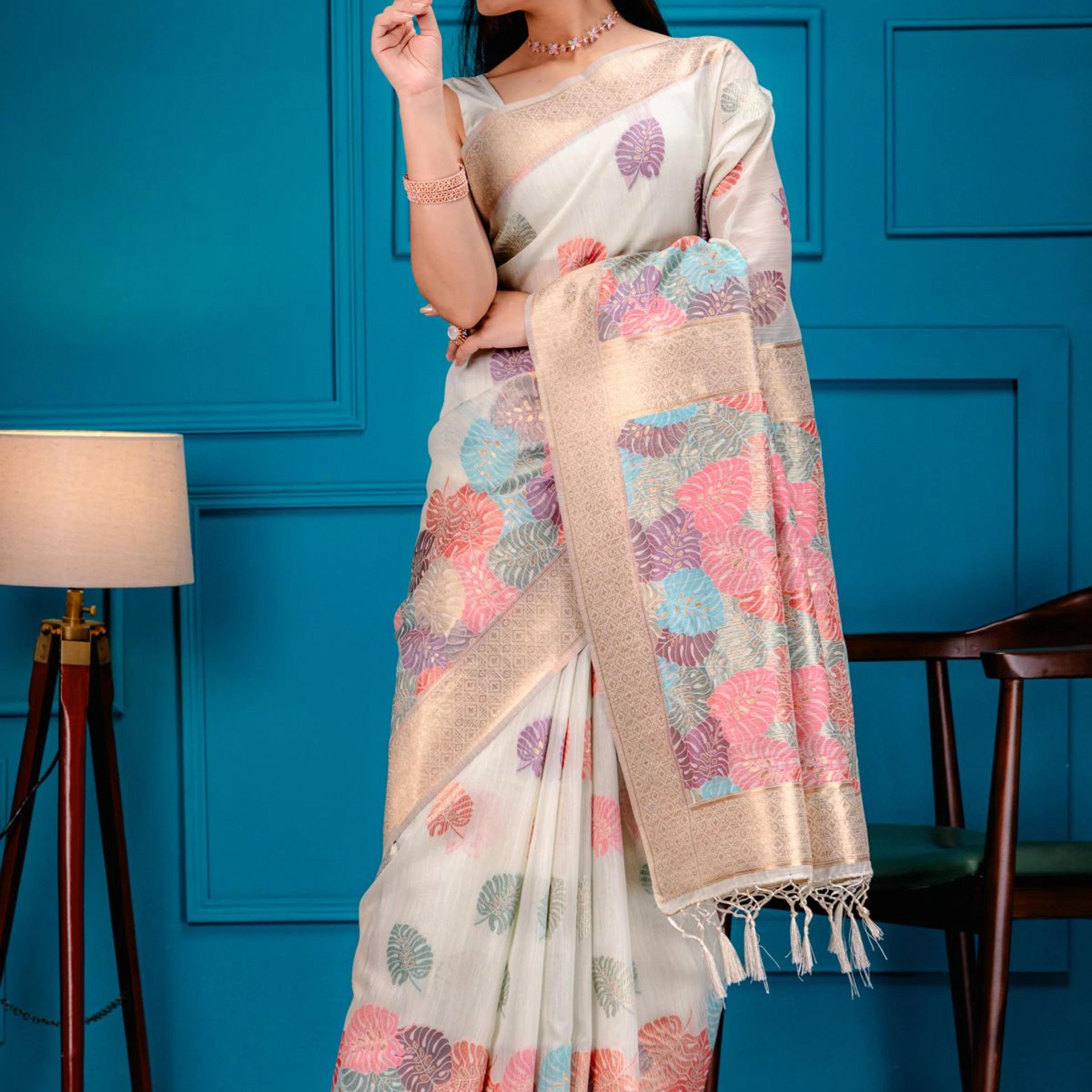 Mimosa Women's Woven Design Banarasi Style Art Silk Saree With Blouse Piece : SA00001787RMFREE