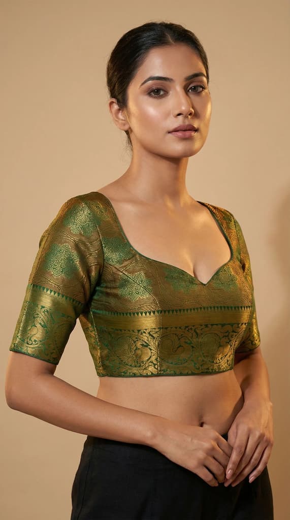 MIMOSA Women's Woven Design Kanjivaram Style Art Silk Saree with Blouse Piece - Green ( SA00003146GRNFREE ) — photo 4