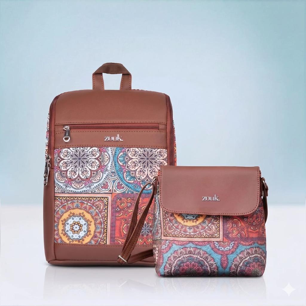 Multicolor Mandala Print Amalia Daypack & Multicolor Mandala Print Flap Sling Bag Combo