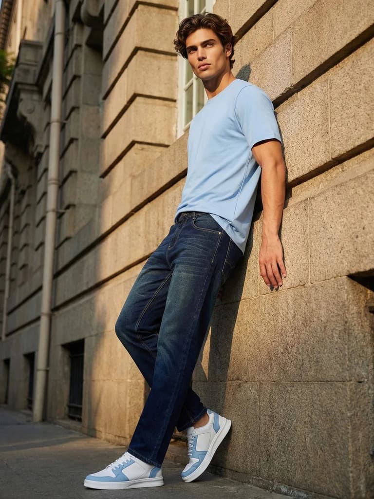 Men's Dark Blue Relaxed Fit Washed Denim Jeans Non-Stretchable — photo 4