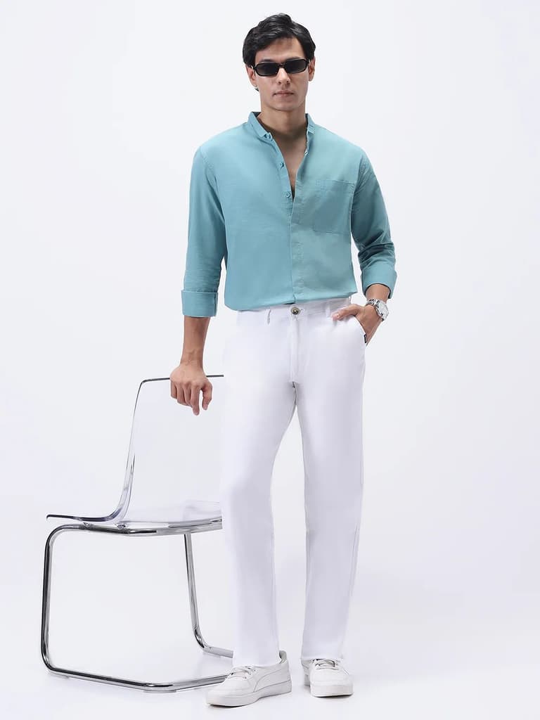 Men's White Cotton Regular Fit Casual Chinos Trousers Stretch — photo 4