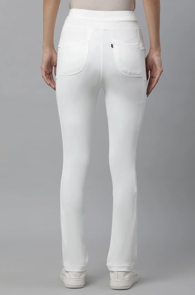 White Solid Boot Cut Pants With Drawstring — photo 3