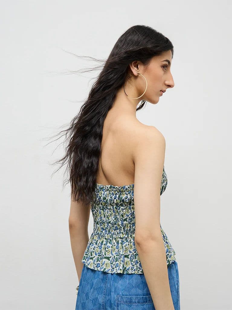Bombay Paisley Off-White Floral Cotton-Blend Tube Top — photo 4