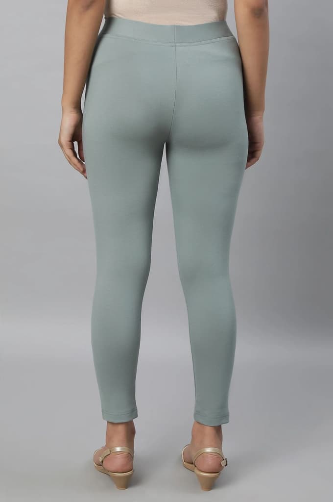 Green Solid Skinny Fit Yoga Tights With Elasticated Waistband — photo 2