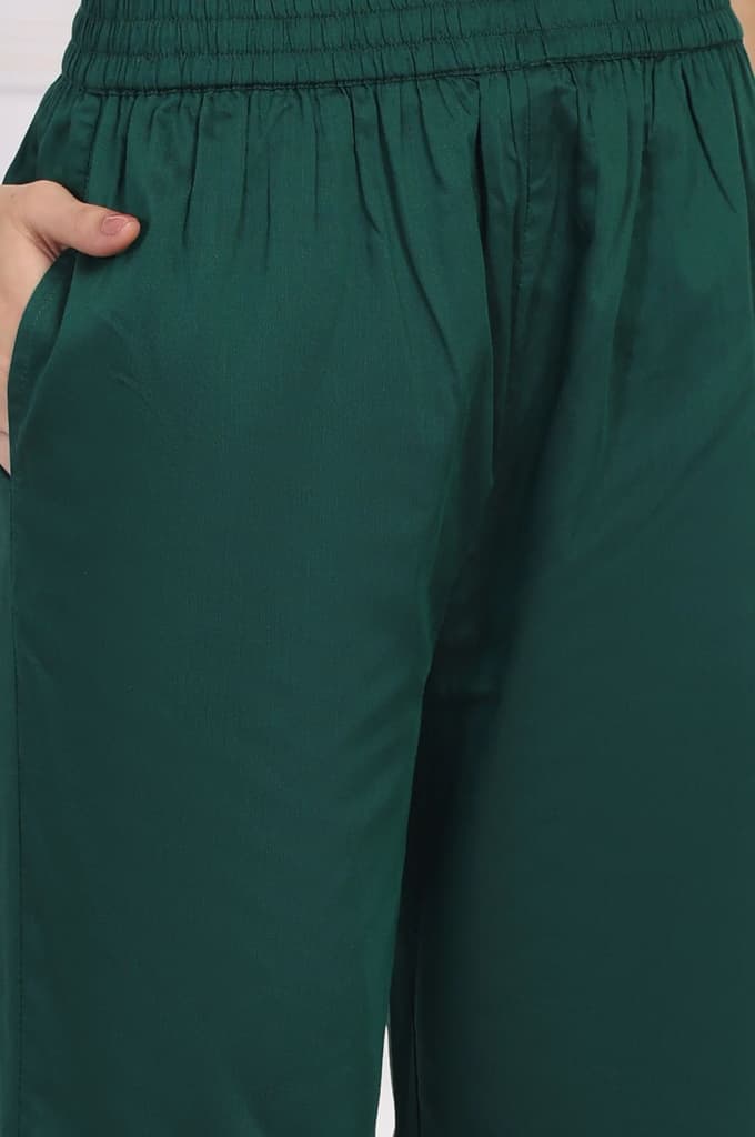 Green Embroidered A-Line Silk Kurta with Straight Pant and Dupatta Set — photo 9