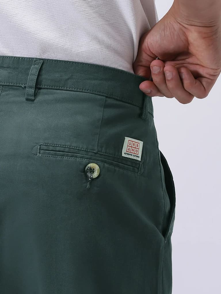 Men's Teal Green Cotton Regular Fit Casual Chinos Trousers Stretch — photo 7