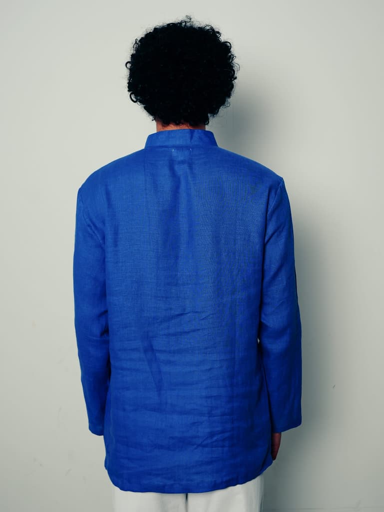 मोर पंखी (Mor Pankhi) - Men Peacock Blue Premium Linen Short Kurta — photo 6