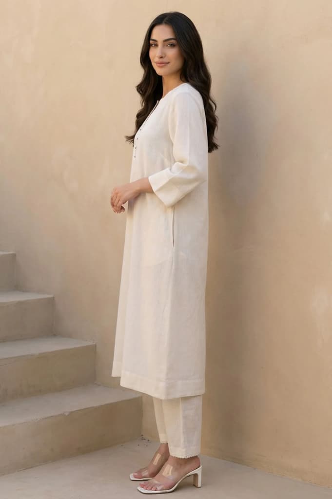 Beige Solid Rayon Straight Kurta — photo 4