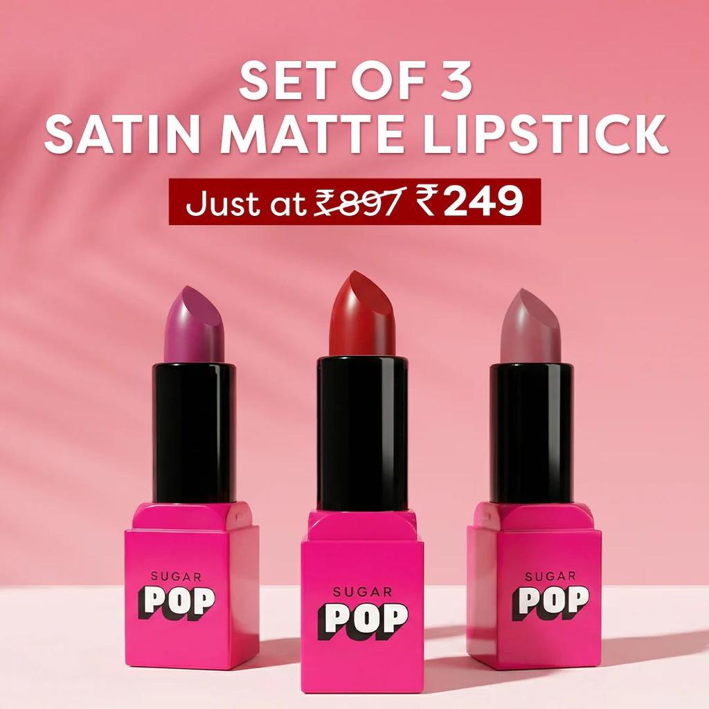 Set Of 3 Satin Matte Lipstick