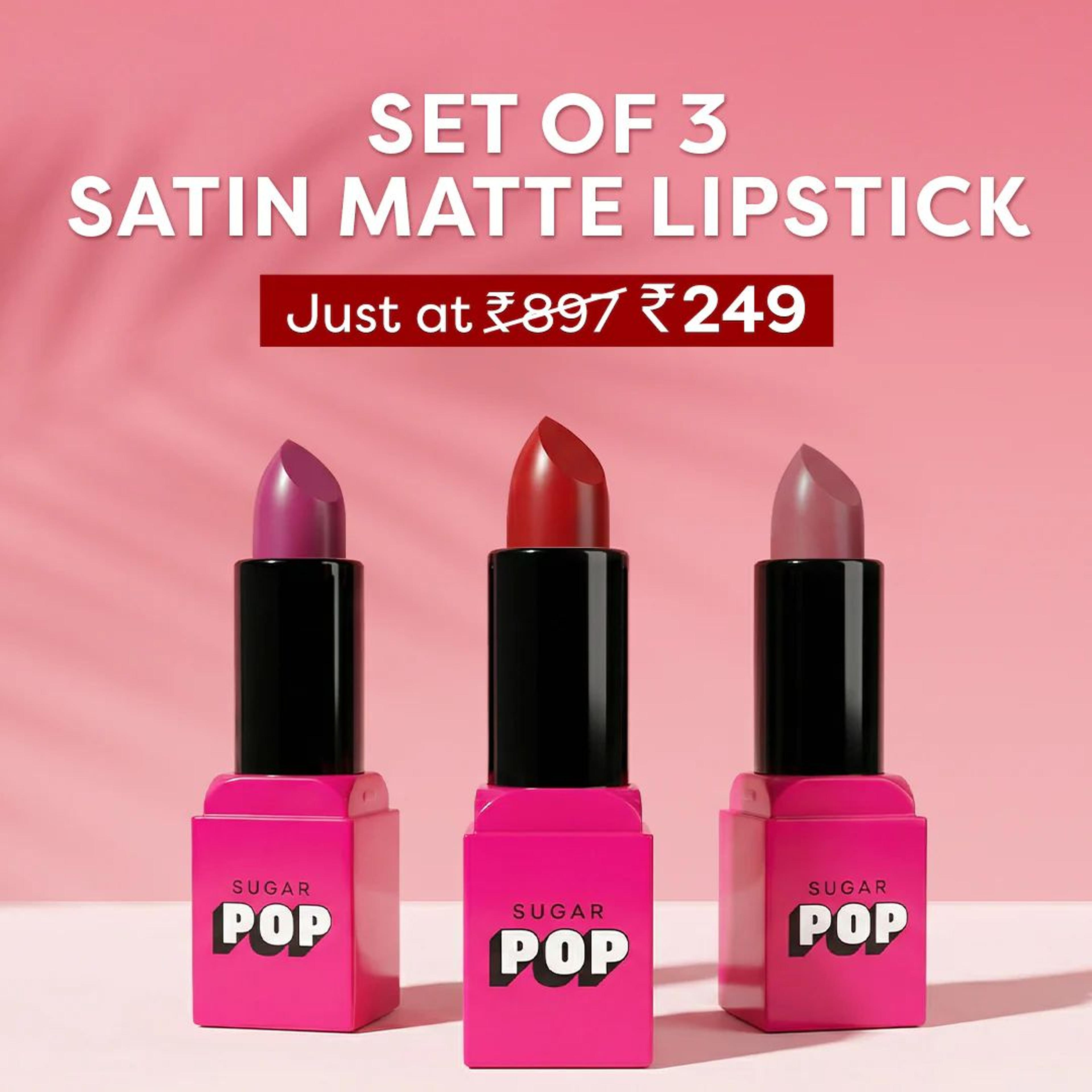 Set Of 3 Satin Matte Lipstick