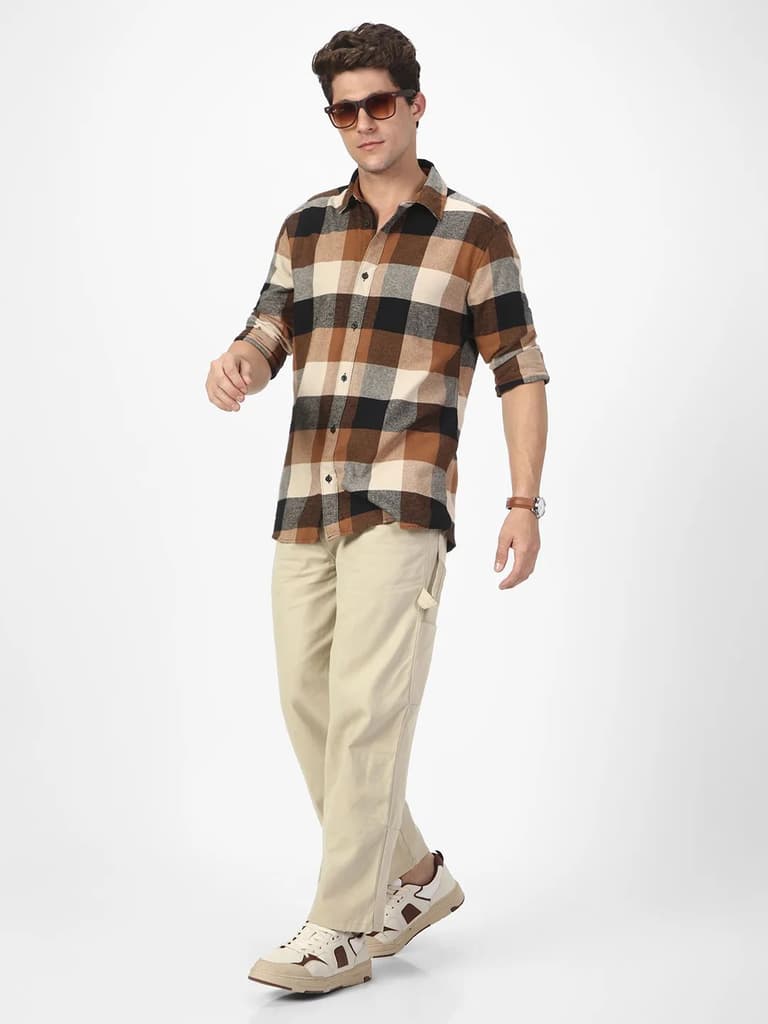 Men's Cream Loose Baggy Fit Solid Carpenter Trouser Pant with 5 Pockets Non-Stretchable — photo 4