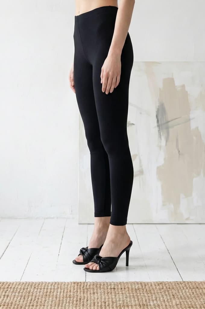 Black Textured Cotton Blend Skinny Fit Ankle Length Leggings — photo 2