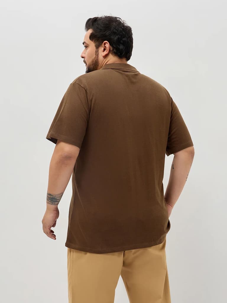 Plus Men's Dark Brown Solid Regular Fit Half Sleeve Cotton Polo T-Shirt — photo 3