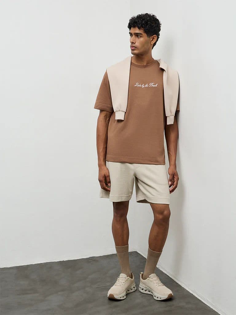 Nuoflexx Light Brown Relaxed-Fit Cotton-Blend T-Shirt — photo 2
