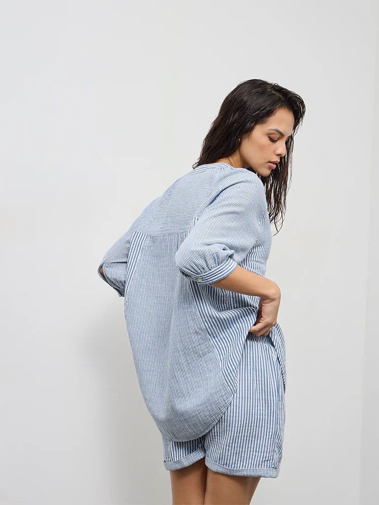 Wunderlove Blue Striped Cotton Beach Shirt — photo 4