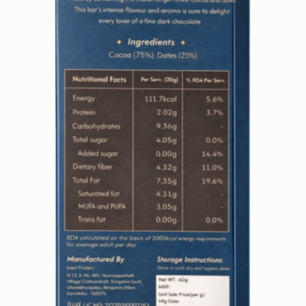 75% Dark Chocolate: 60g Bar — photo 2