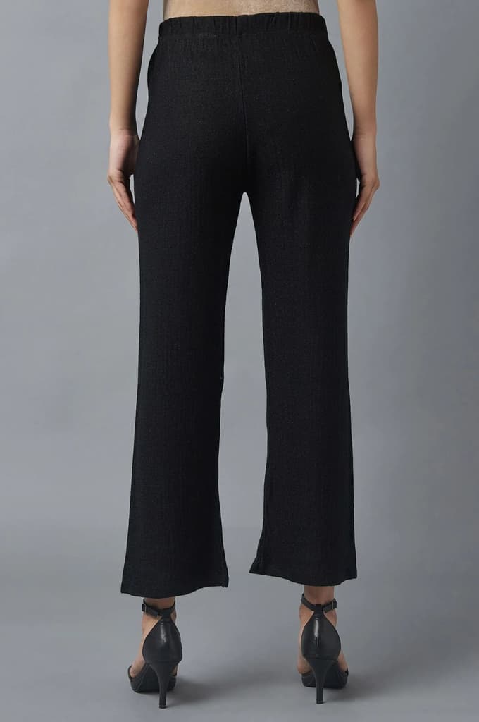 Black Solid Boot Cut Palazzo With Elasticated Waist — photo 2
