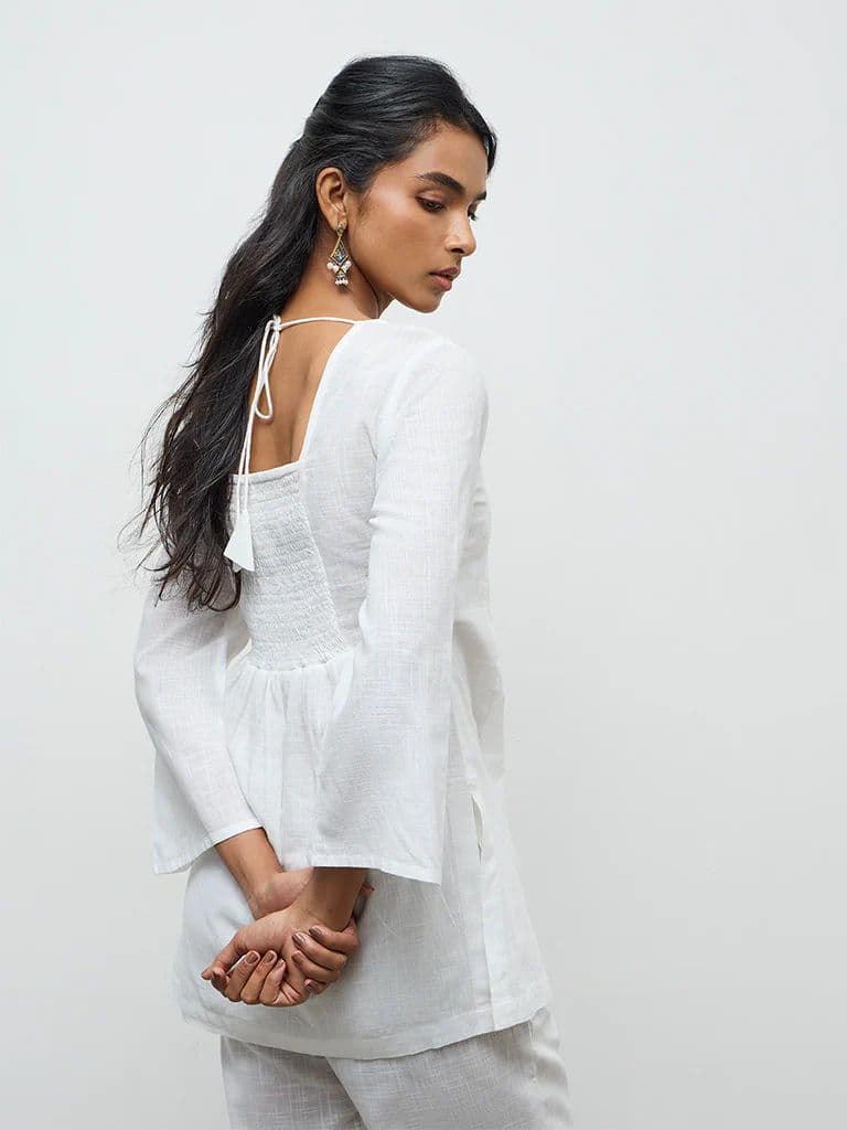 Utsa White Floral Embroidered Cotton Kurti — photo 4