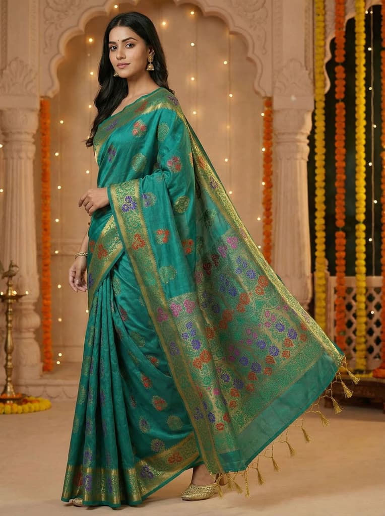 MIMOSA Women's Woven Design Paithani Style Art Silk Saree with Blouse Piece - Saffire ( SA00003125SFFREE ) — photo 2