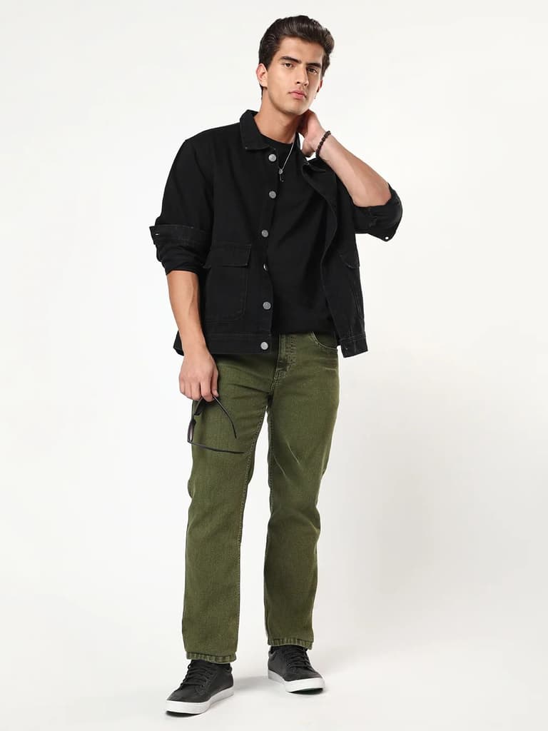 Men's Light Green Regular Fit Acid Washed Denim Jeans Stretchable — photo 4