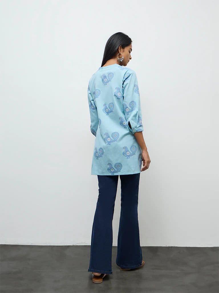 Utsa Turquoise Printed Cotton-Blend Kurti — photo 4