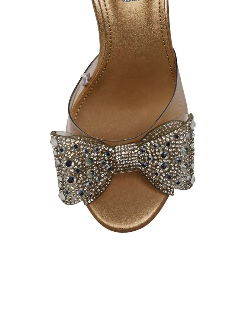 LUNA BLU Beige Rhinestone Bow Embellished Stiletto Sandals — photo 4