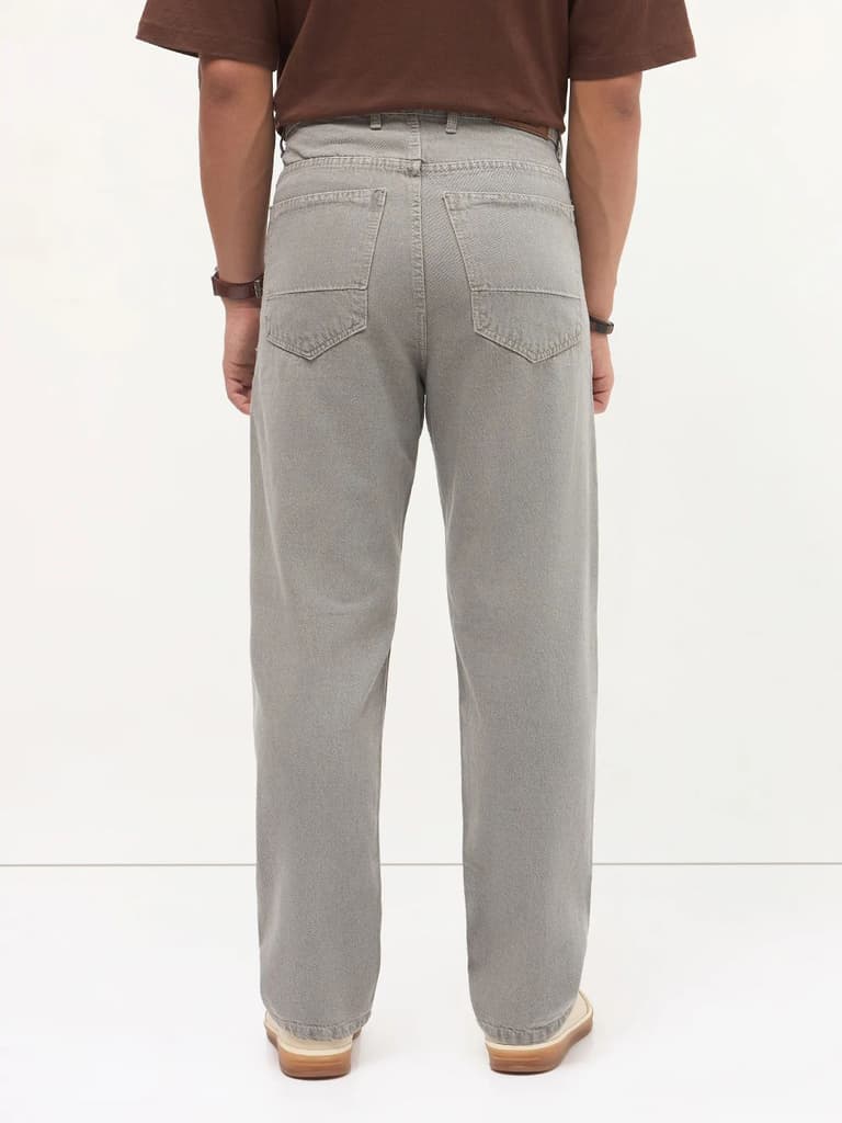 Men's Dusty Grey Loose Baggy Fit Washed Denim Jeans Non-Stretchable — photo 3