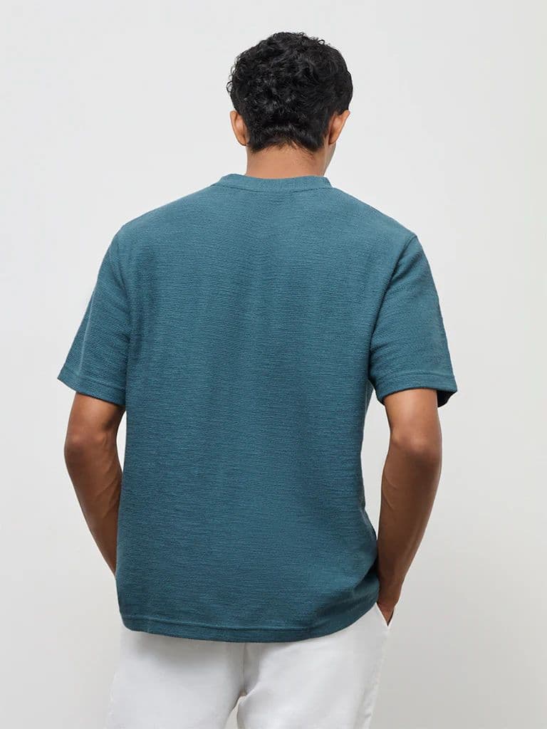 ETA Teal Textured Relaxed-Fit Cotton-Blend T-Shirt — photo 5