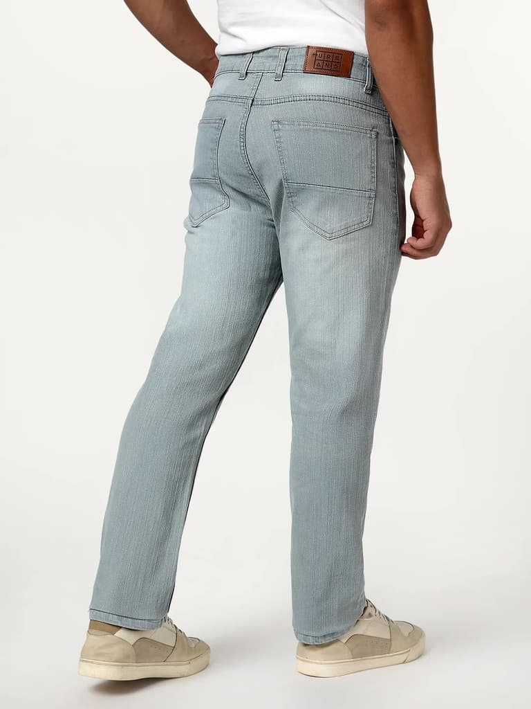 Men's Ice Grey Straight Fit Washed Denim Jeans Stretchable — photo 4