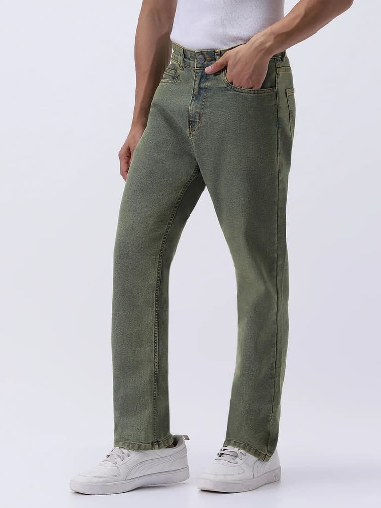 Men's Ice Blue Straight Fit Heavy Washed Jeans Stretchable — photo 3