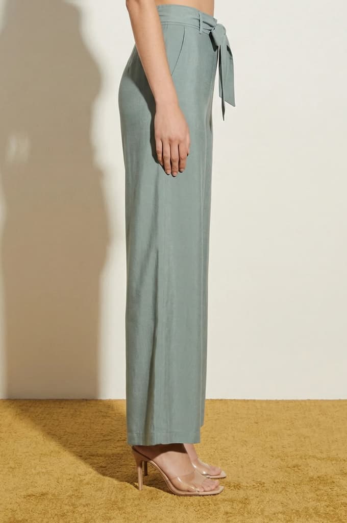 Slate Grey Yarn Dyed Solid Rayon Wide Leg High Rise Trousers — photo 7