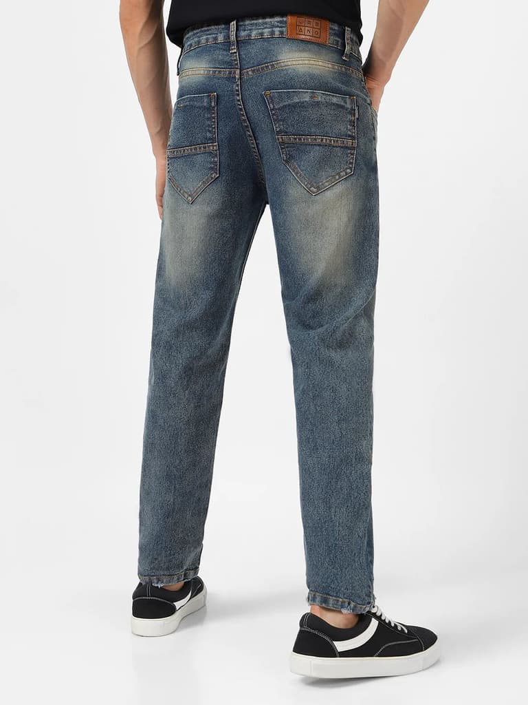 Men's Blue Regular Fit Washed Jeans Stretchable — photo 3