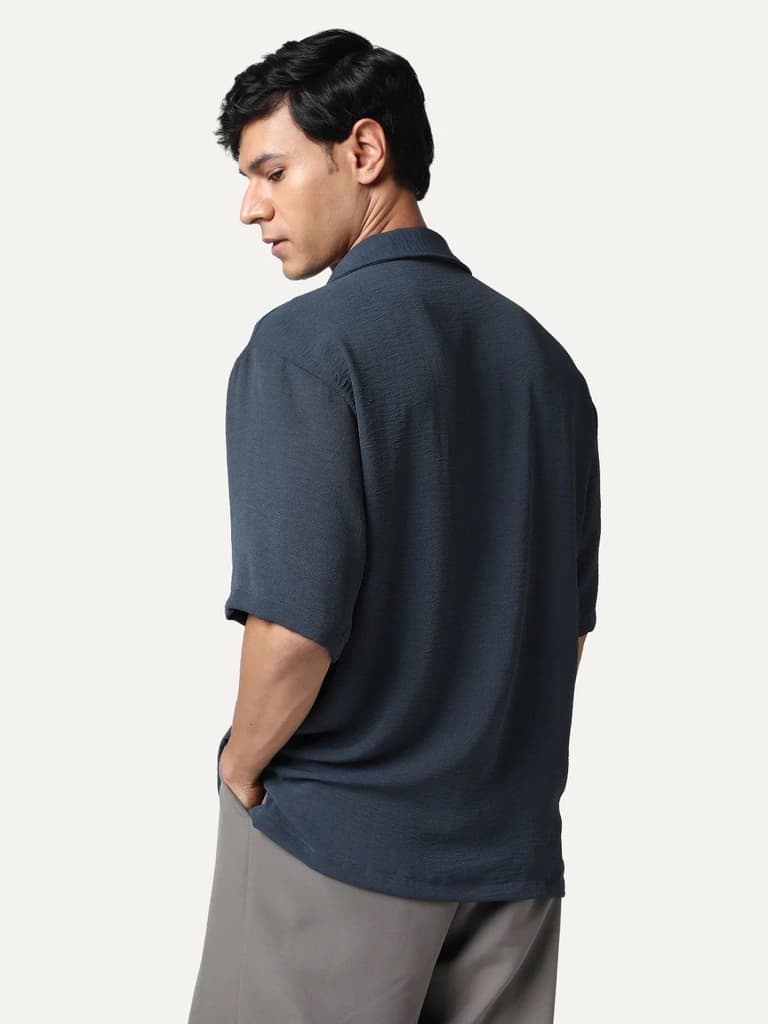 Men's Steel Cotton Half Sleeve Relaxed Fit Textured Shirt with Cuban Collar — photo 3