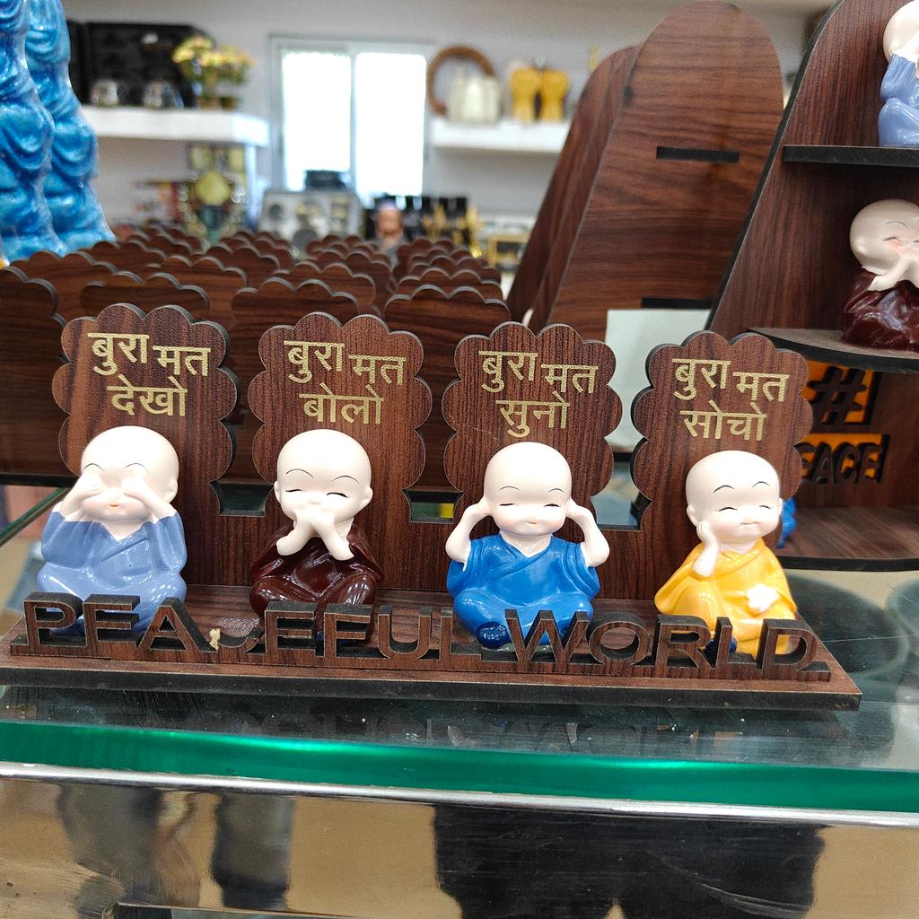 Wooden Buddha Statues | Meditation Decor | Brown | Gold