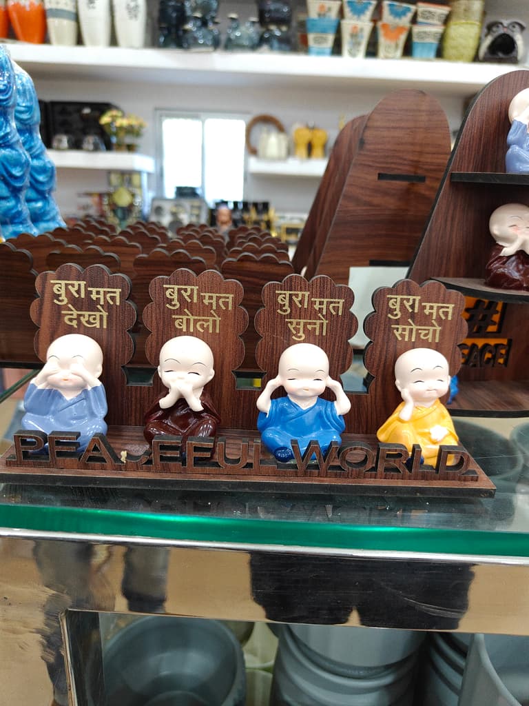 Wooden Buddha Statues | Meditation Decor | Brown | Gold