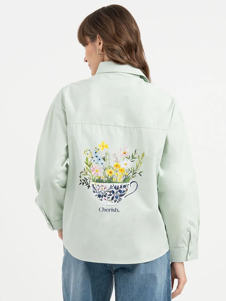 Shirts for Women in Pastel Green | Graphic Full Sleeve Shirt — photo 3